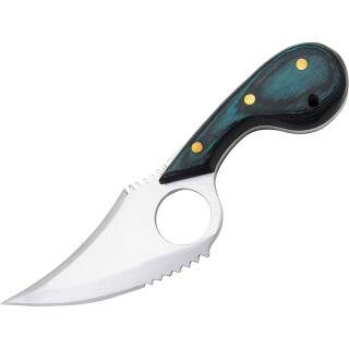 SZCO Cat Skinner Messer mit 9,5 cm Edelstahlklinge, Holzgriff, Lederscheide