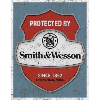 Desperate Tin Signs Protected By Smith & Wesson nostalgisch geprägtes Blechschild